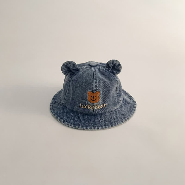 کلاه جین وارداتی Lucky Bear | کلاه باکت جین طرح خرس با رنگ ثابت و قابل شستوشو